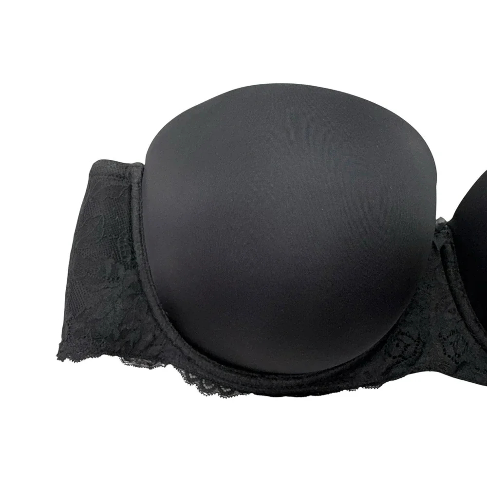 Torrid Curve Womens Bra 44D Black Lace Strapless Underwire Lightly Lined